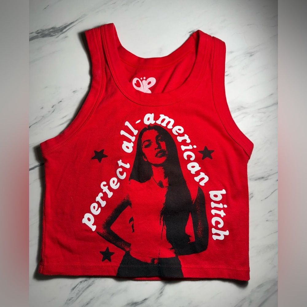 Red Graphic Crop Top Guts World Tour